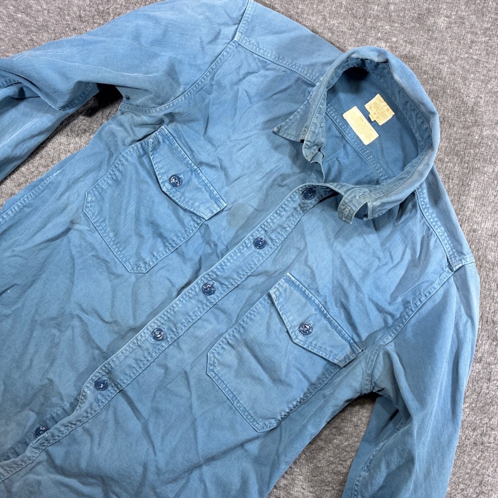 Vintage Runabout Goods Twills & Canvas Work Shirt Mens Small Blue USA Made 70s